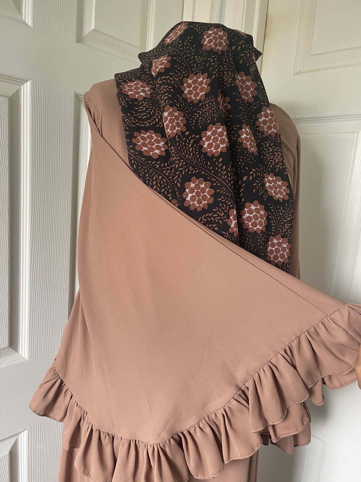 Nude frill abaya with hijab