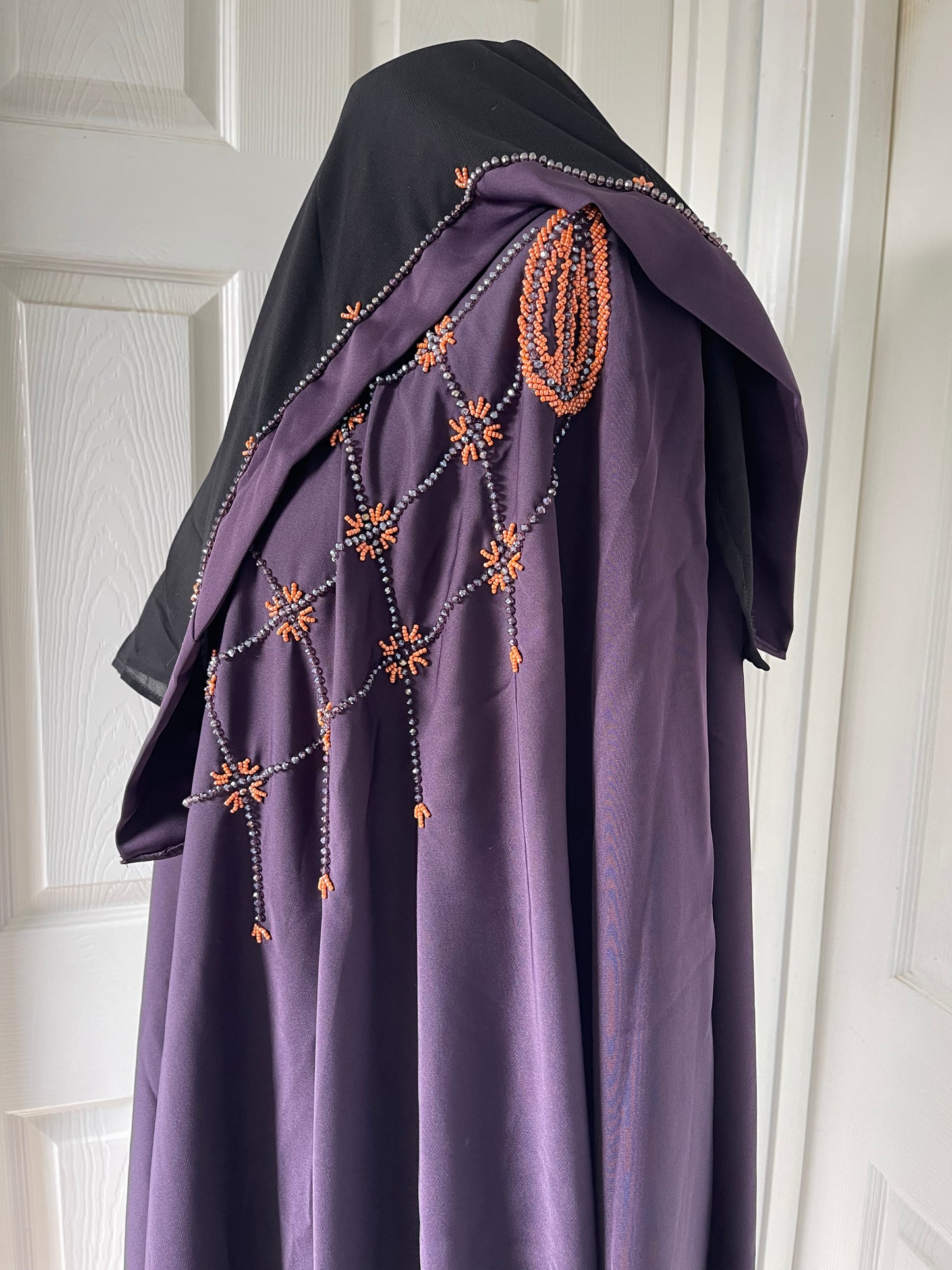 Purple/plum bead embroidery butterfly batwing abaya