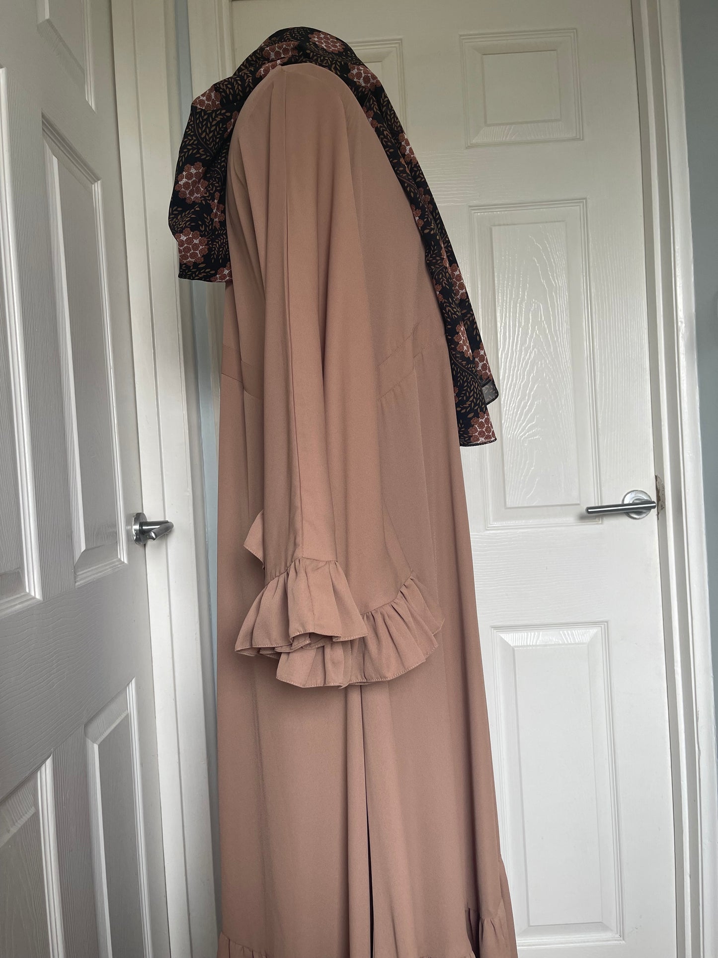 Nude frill abaya with hijab