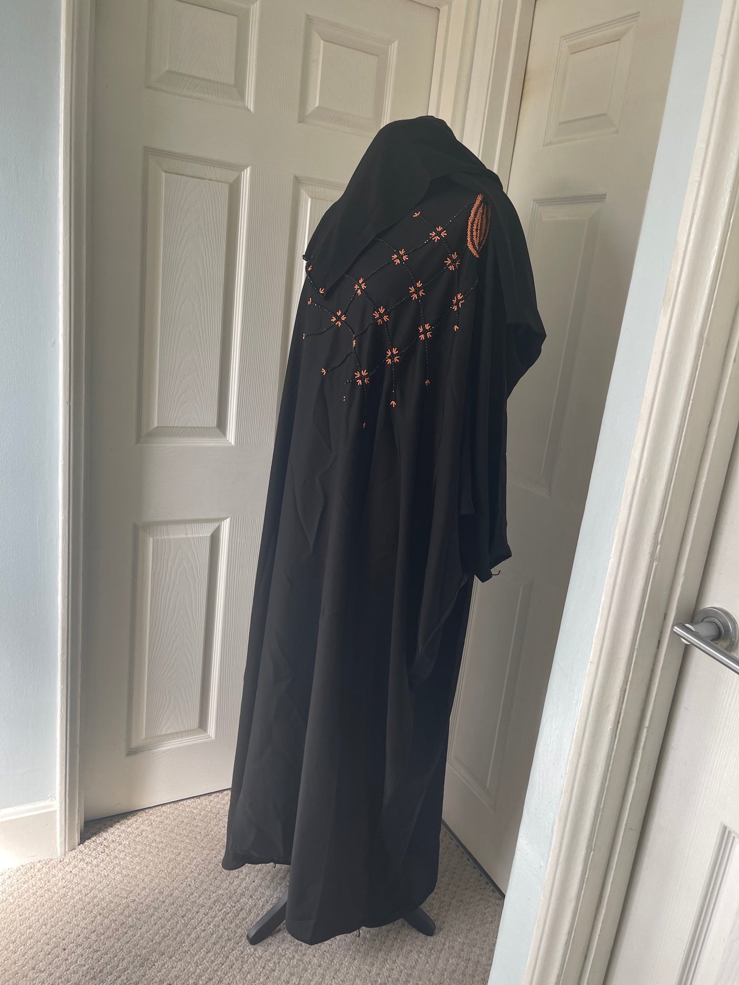 Black butterfly batwing abaya with bead work