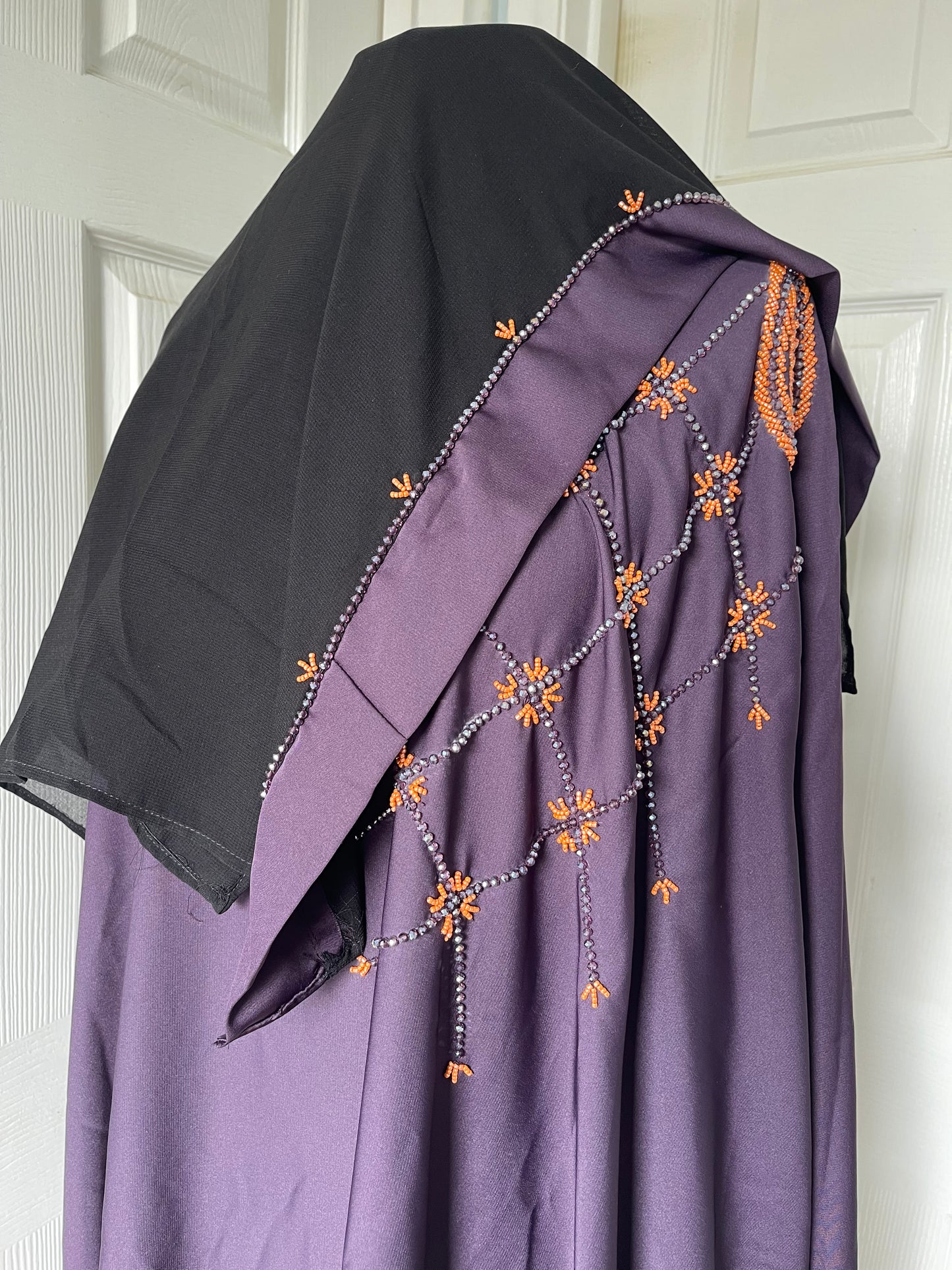 Purple/plum bead embroidery butterfly batwing abaya