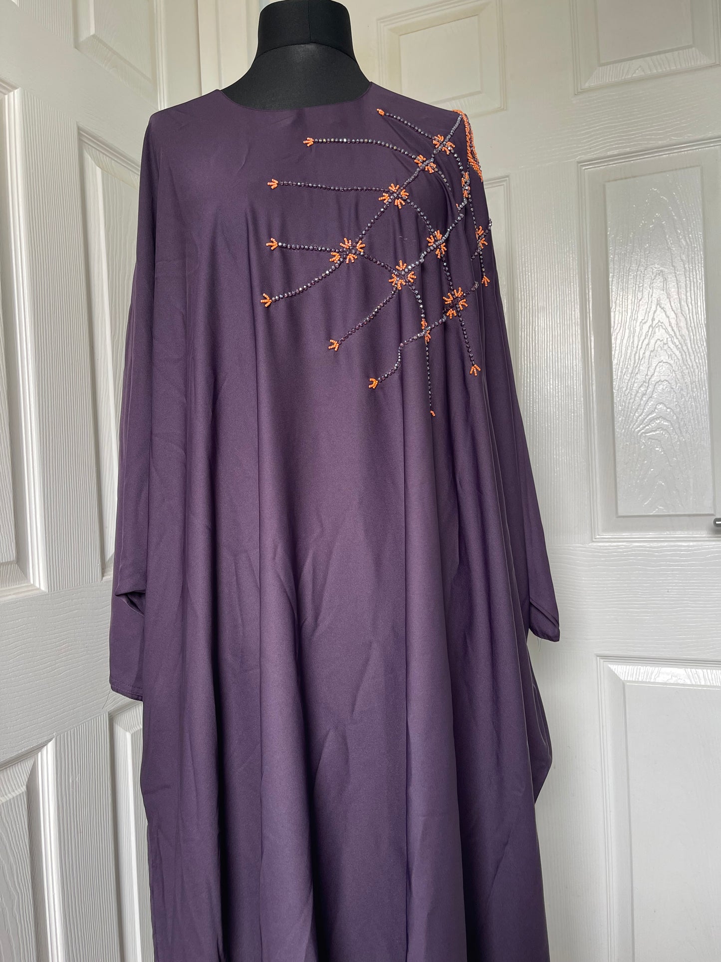 Purple/plum bead embroidery butterfly batwing abaya
