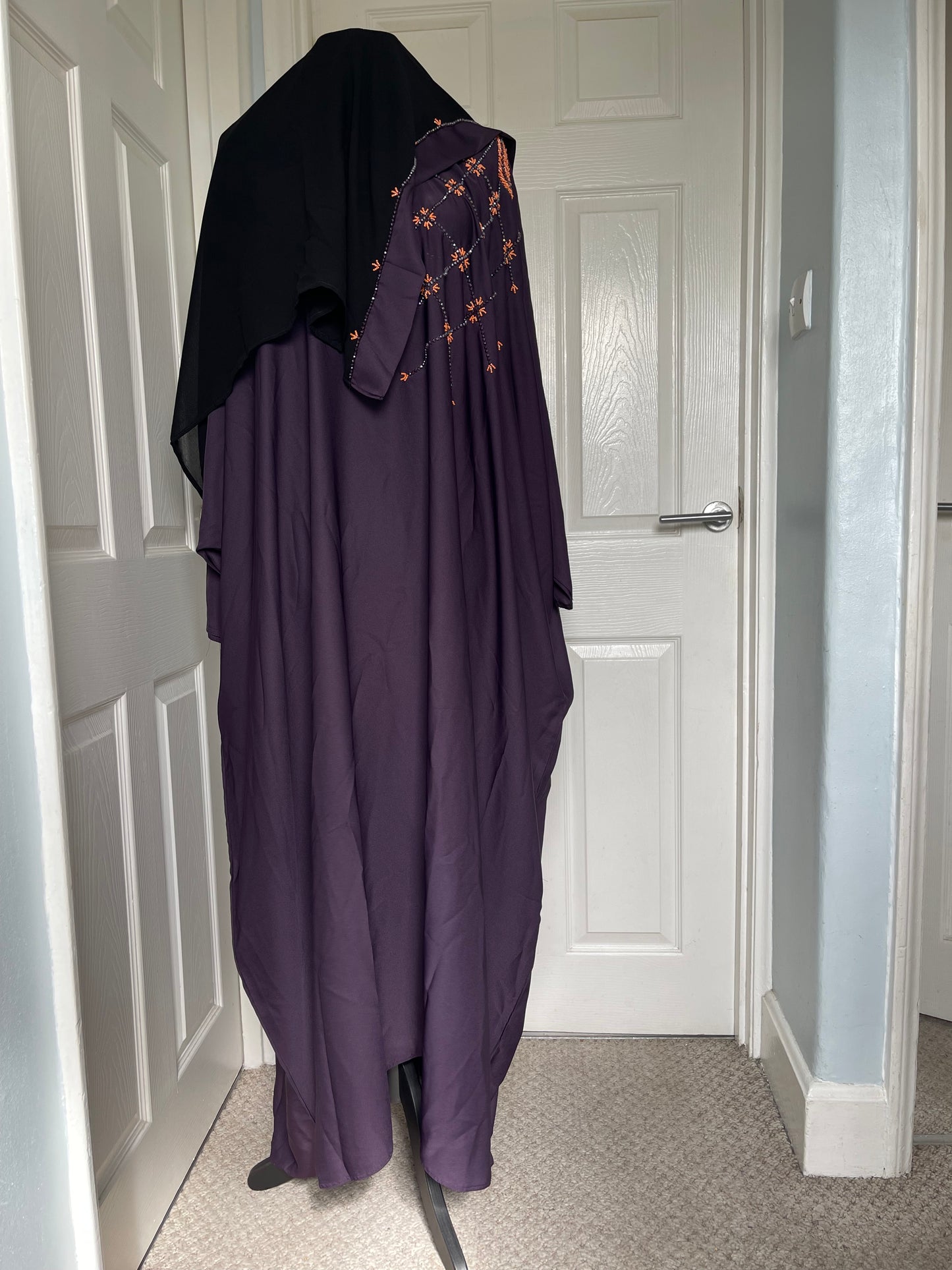 Purple/plum bead embroidery butterfly batwing abaya