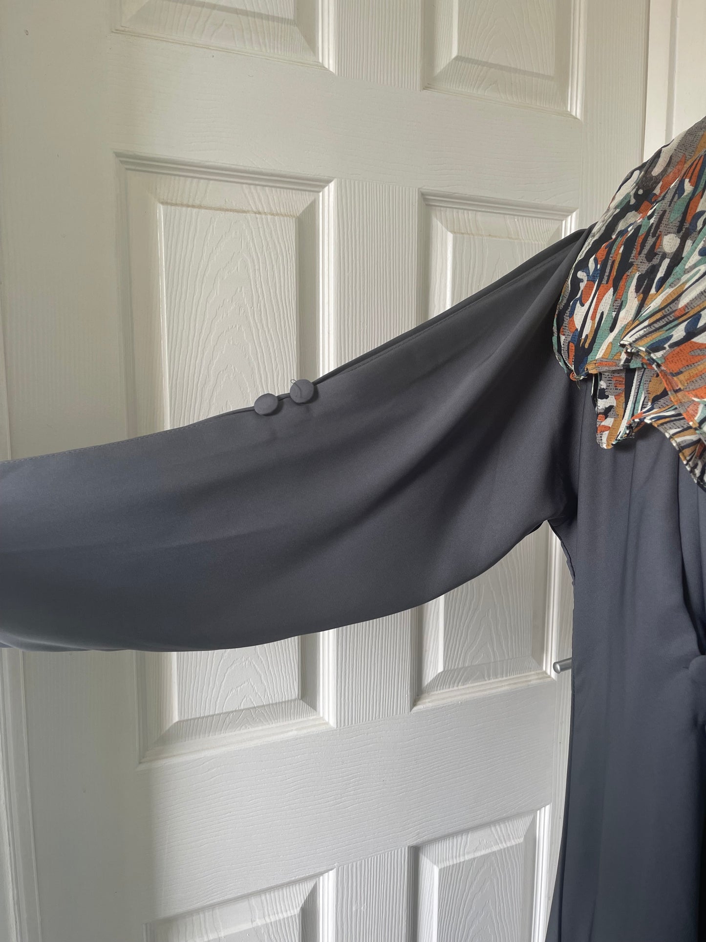 Grey buttoned pleat abaya