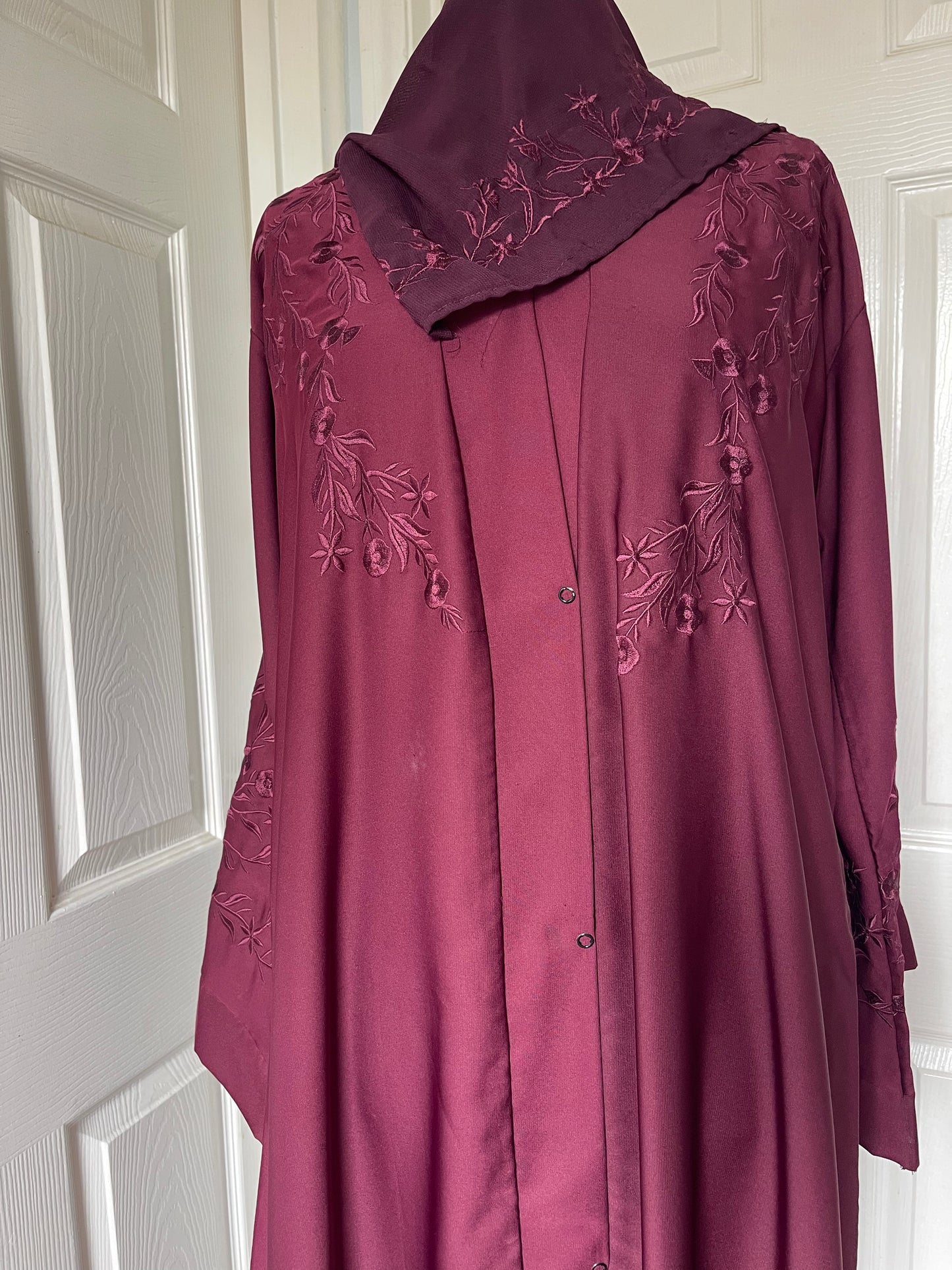 Maroon embroidered abaya kimono sleeve