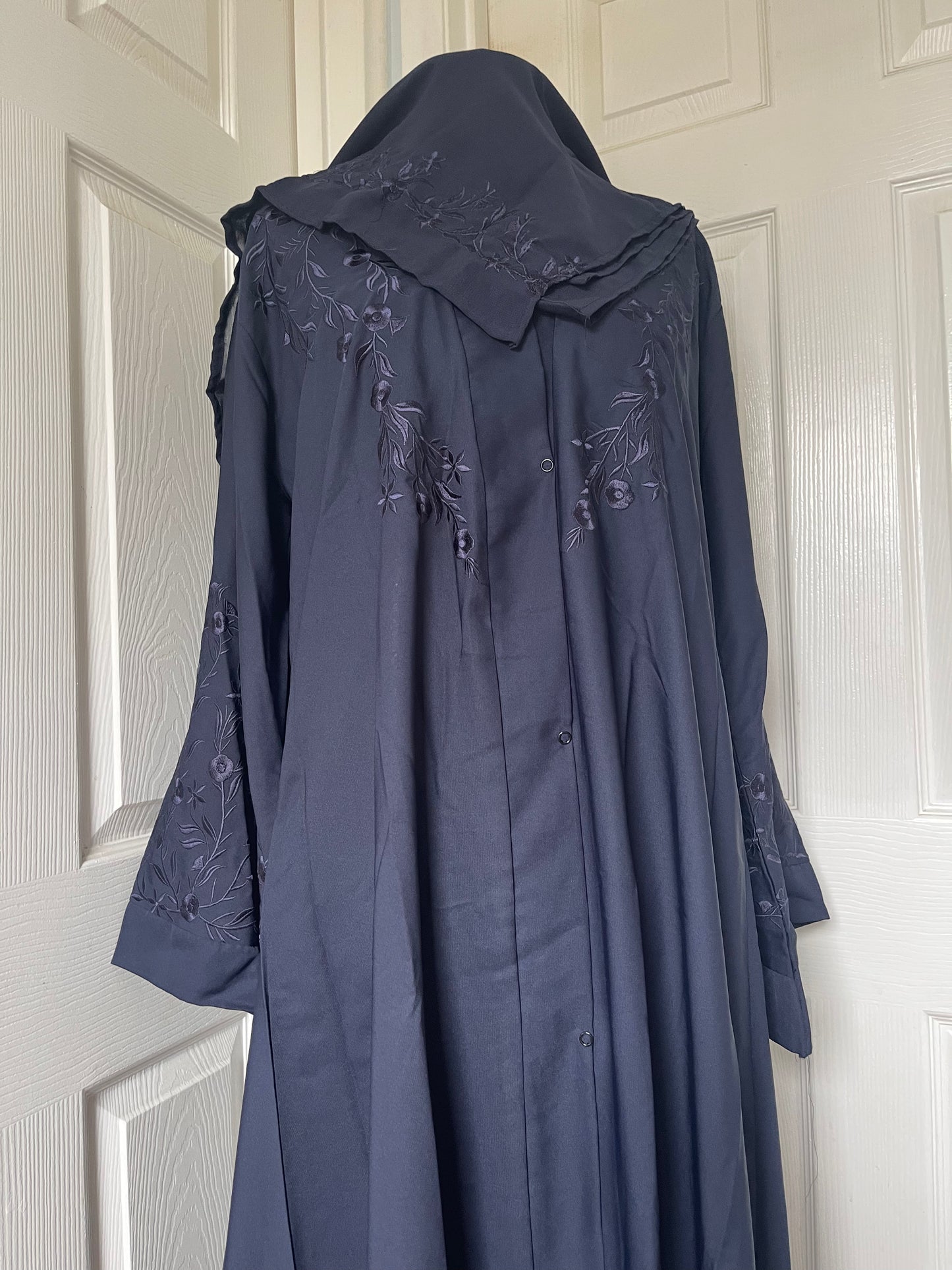 Navy blue embroidered kimono sleeve abaya