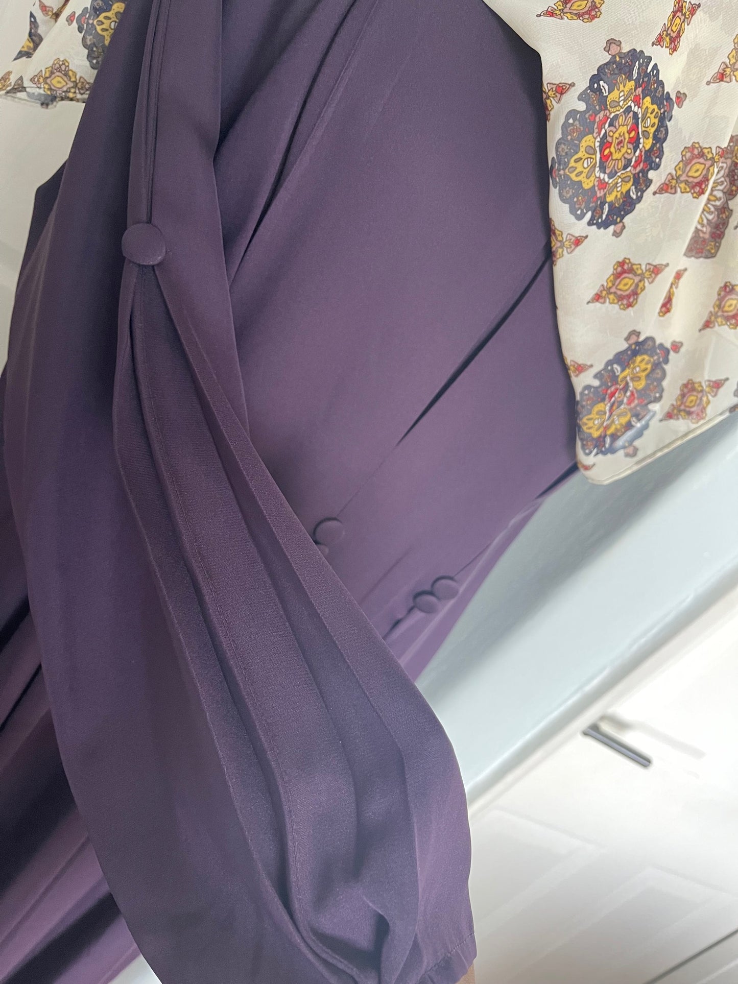 Purple aubergine buttoned abaya with hijab