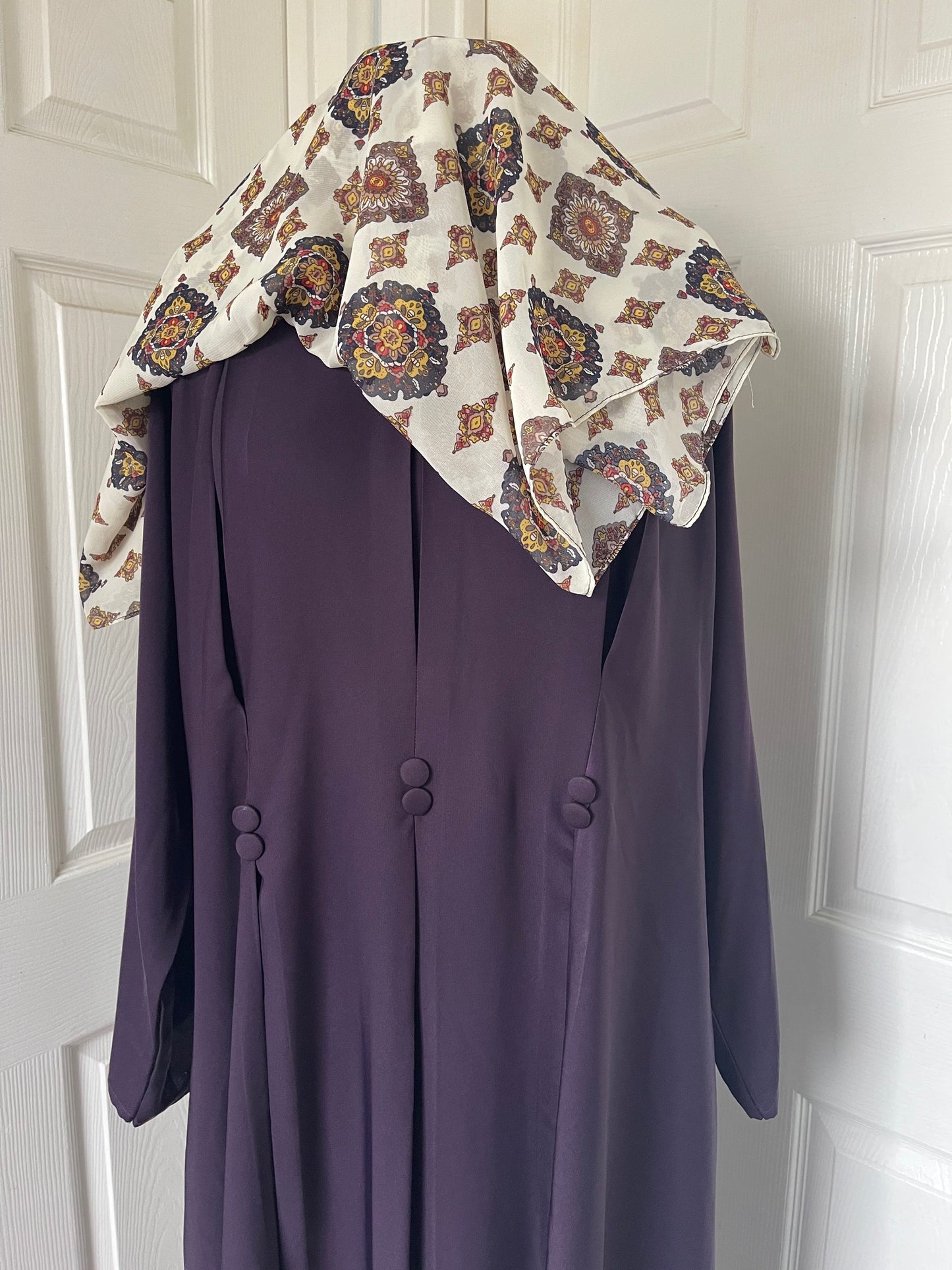 Purple aubergine buttoned abaya with hijab