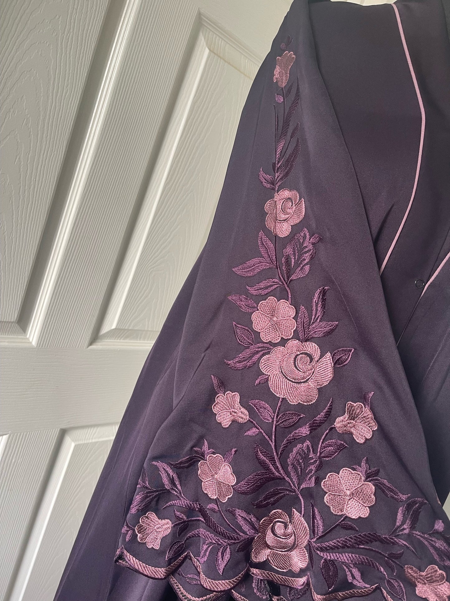 Purple embroidered sleeve abaya