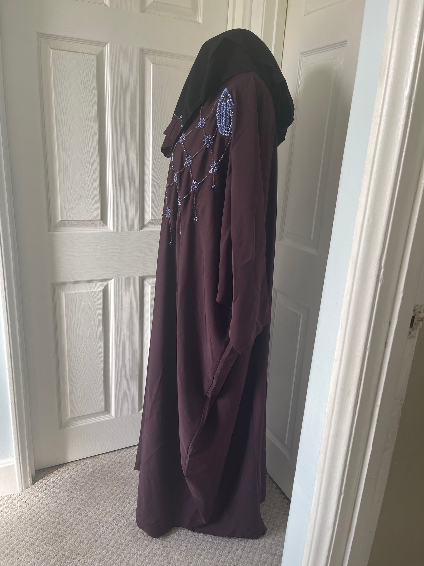 Maroon embroidered butterfly batwing abaya