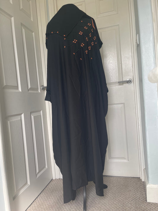 Black butterfly batwing abaya with bead work