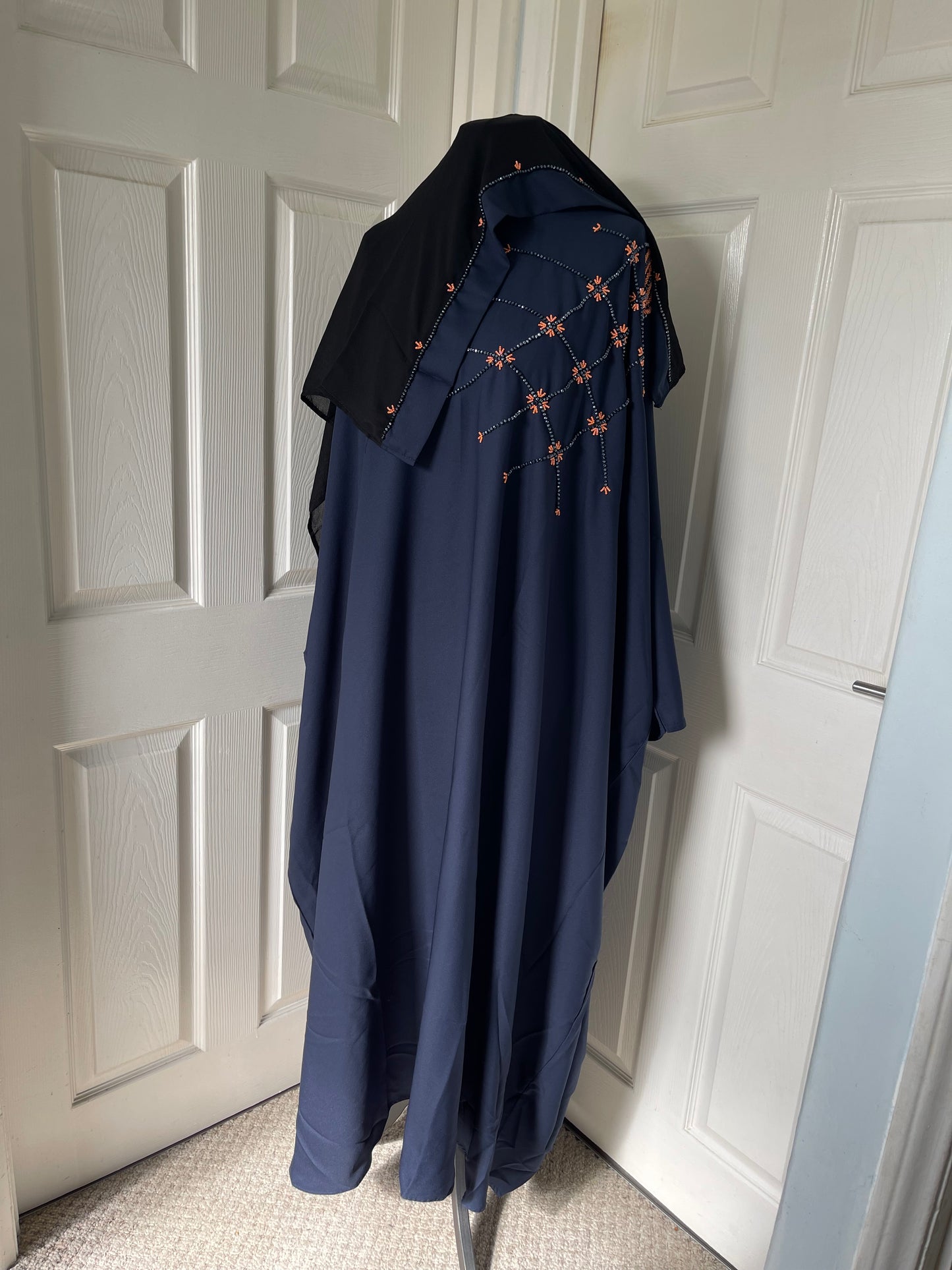 Navy bead embroidery butterfly batwing abaya