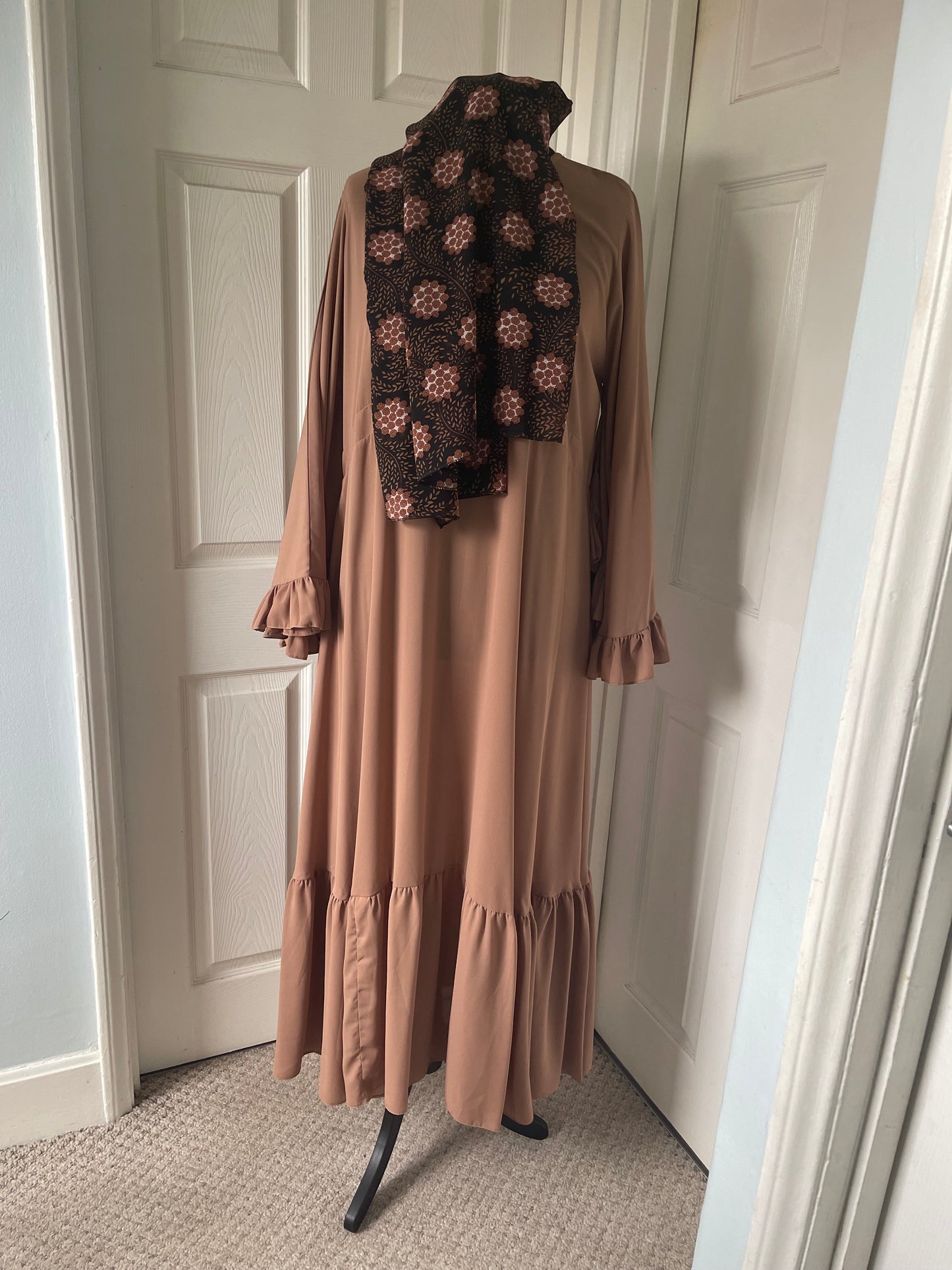 Nude frill abaya with hijab