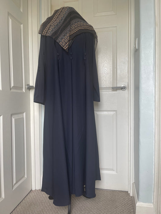 Navy blue buttoned pleat abaya