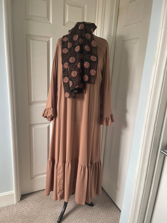Nude frill abaya with hijab