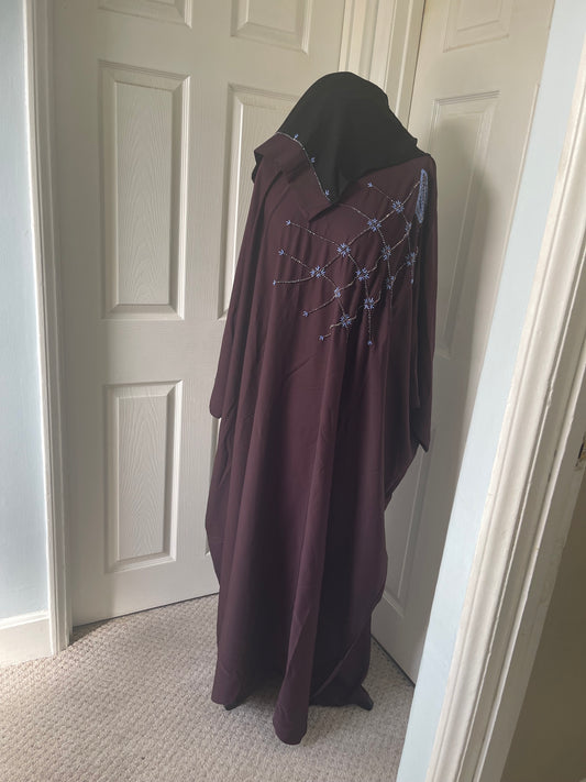 Maroon embroidered butterfly batwing abaya
