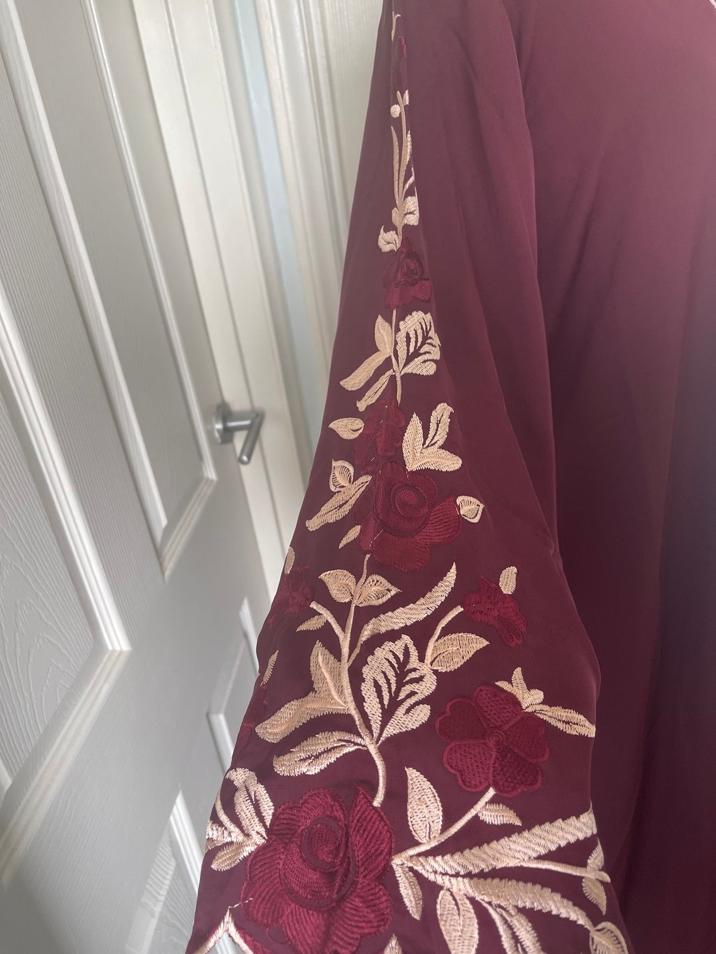 Maroon embroidered sleeve abaya