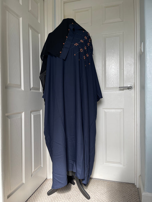 Navy bead embroidery butterfly batwing abaya
