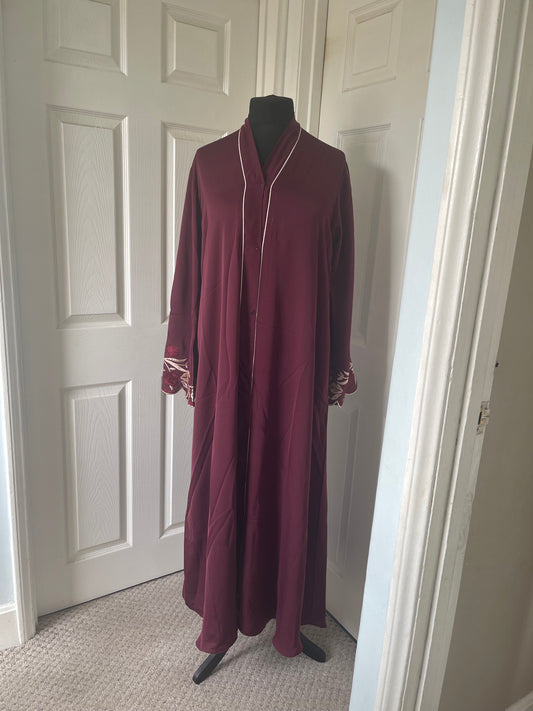 Maroon embroidered sleeve abaya