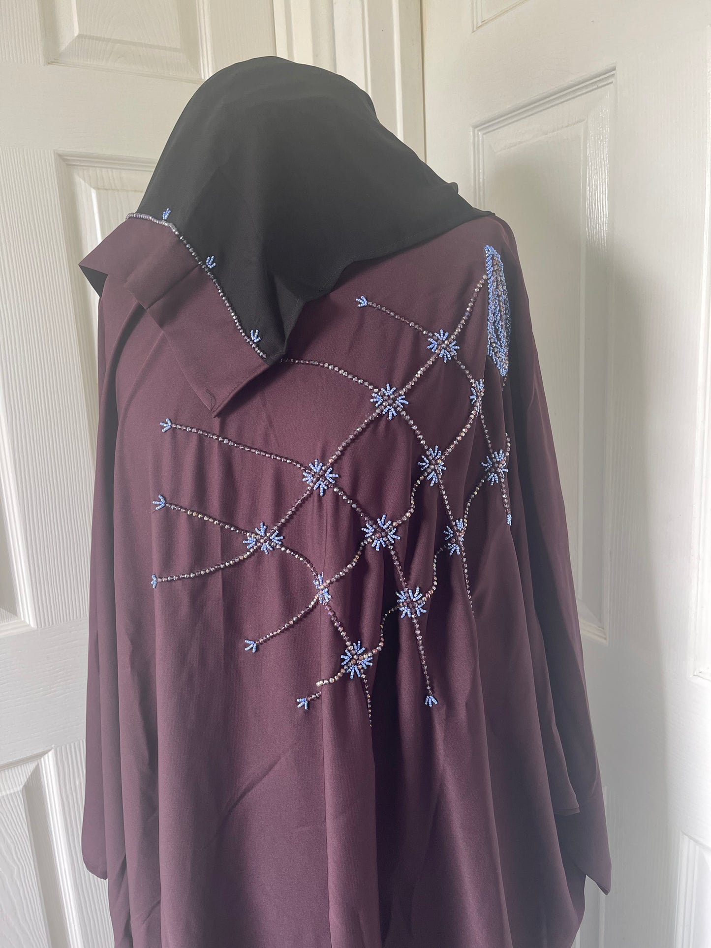 Maroon embroidered butterfly batwing abaya