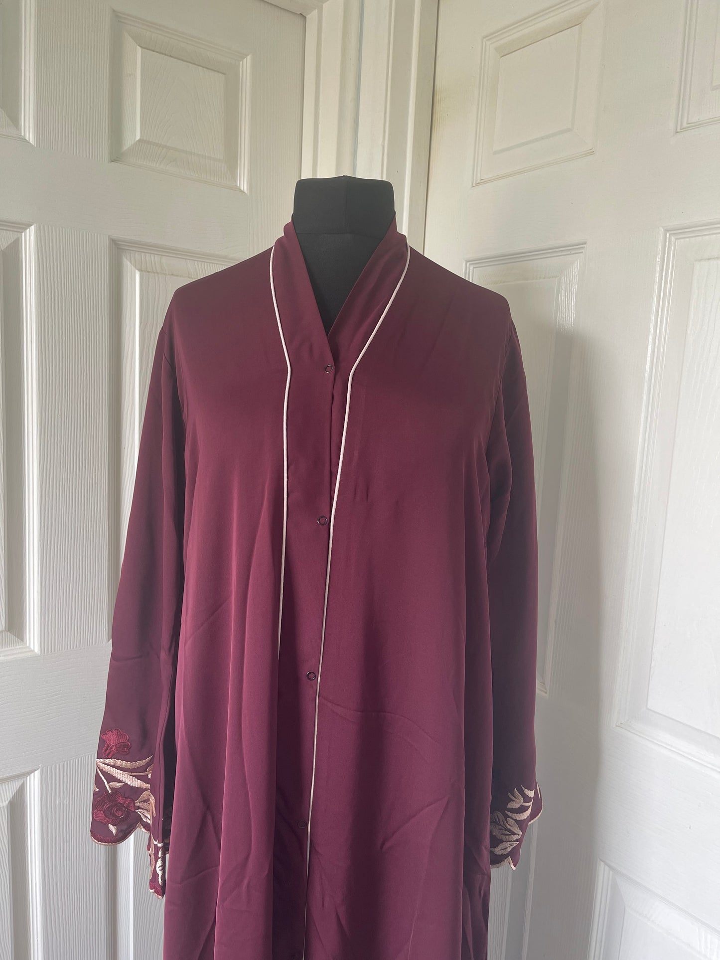 Maroon embroidered sleeve abaya