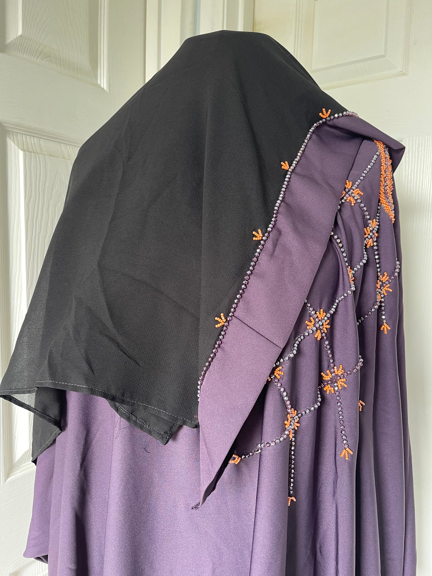 Purple/plum bead embroidery butterfly batwing abaya