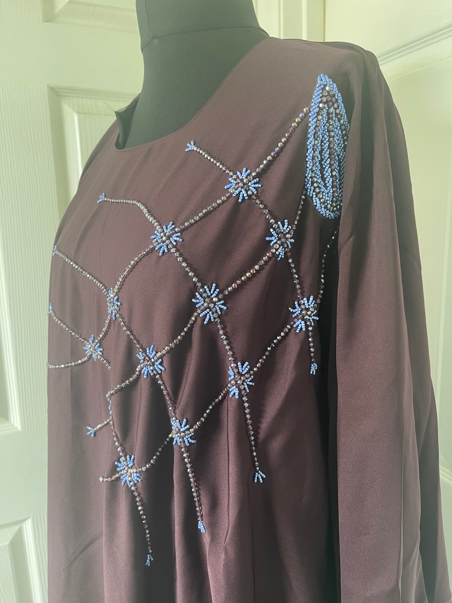 Maroon embroidered butterfly batwing abaya