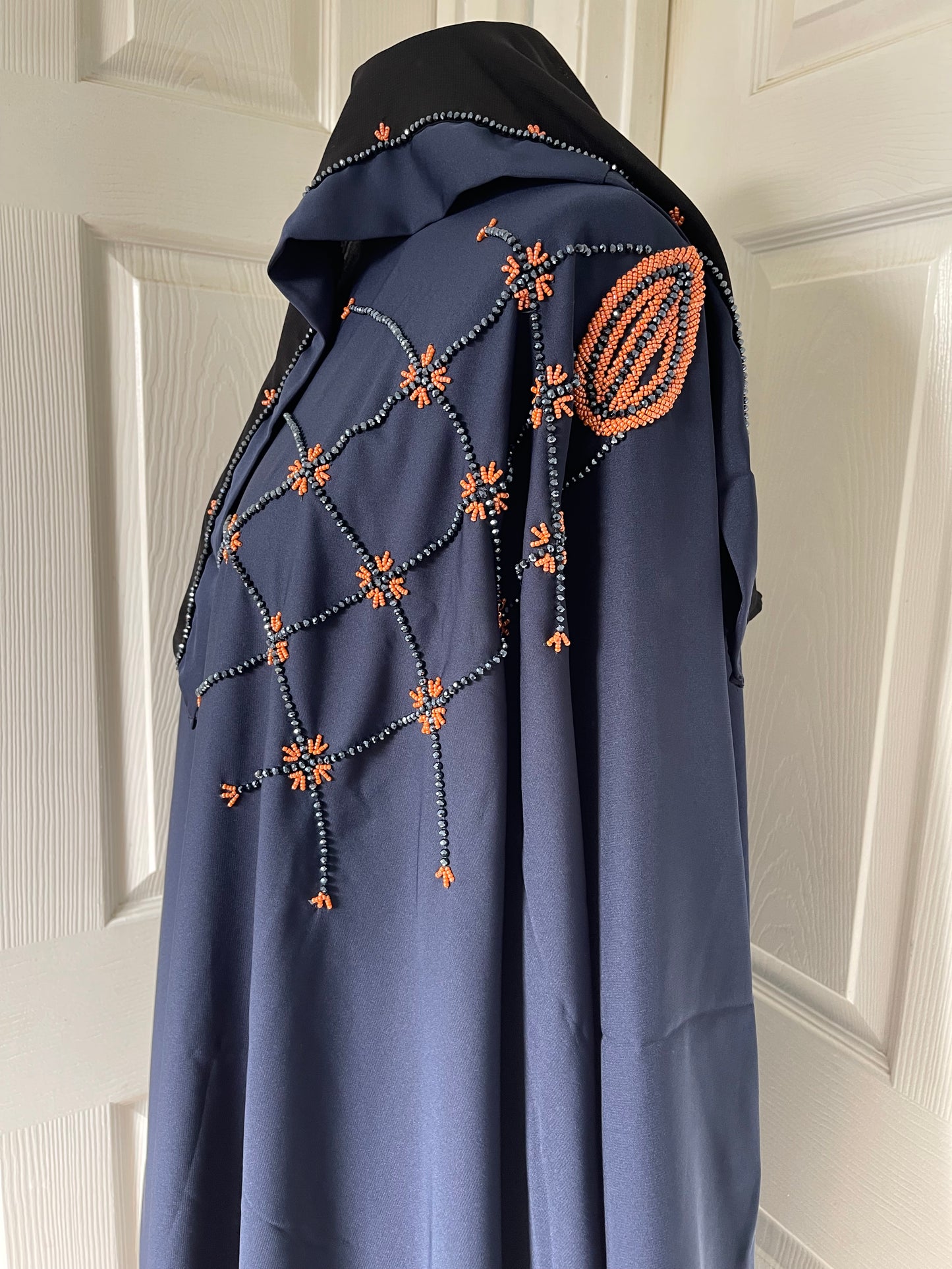 Navy bead embroidery butterfly batwing abaya