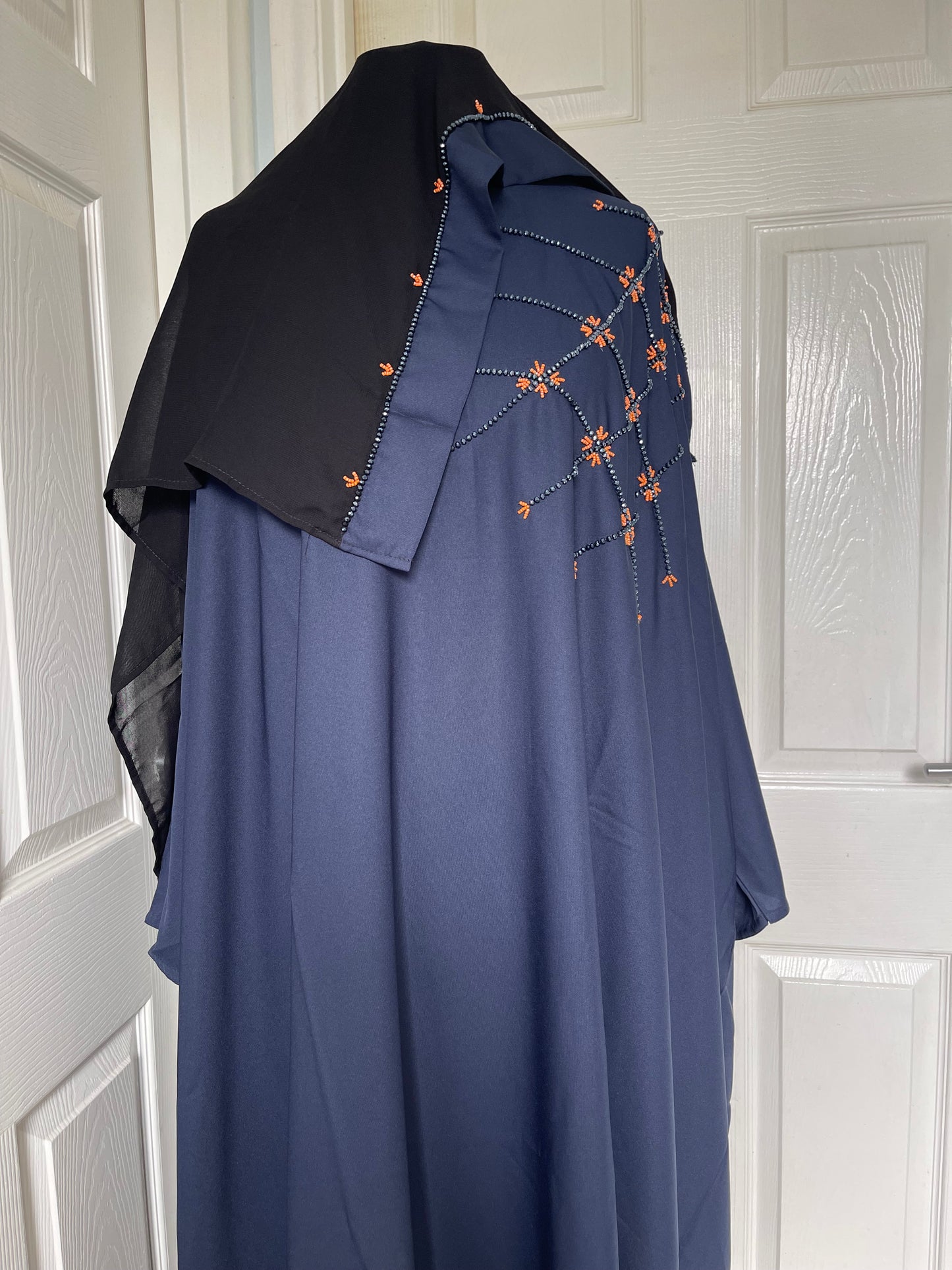 Navy bead embroidery butterfly batwing abaya