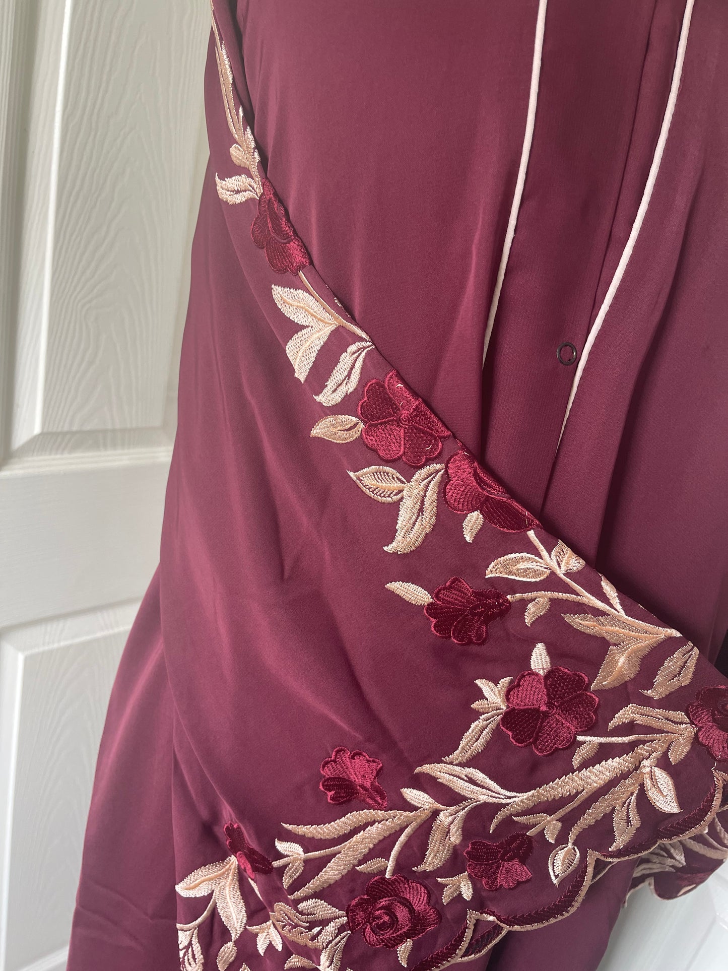 Maroon embroidered sleeve abaya