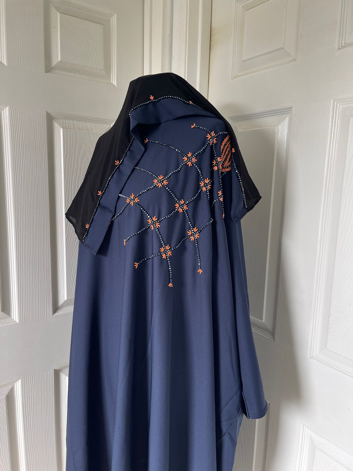 Navy bead embroidery butterfly batwing abaya