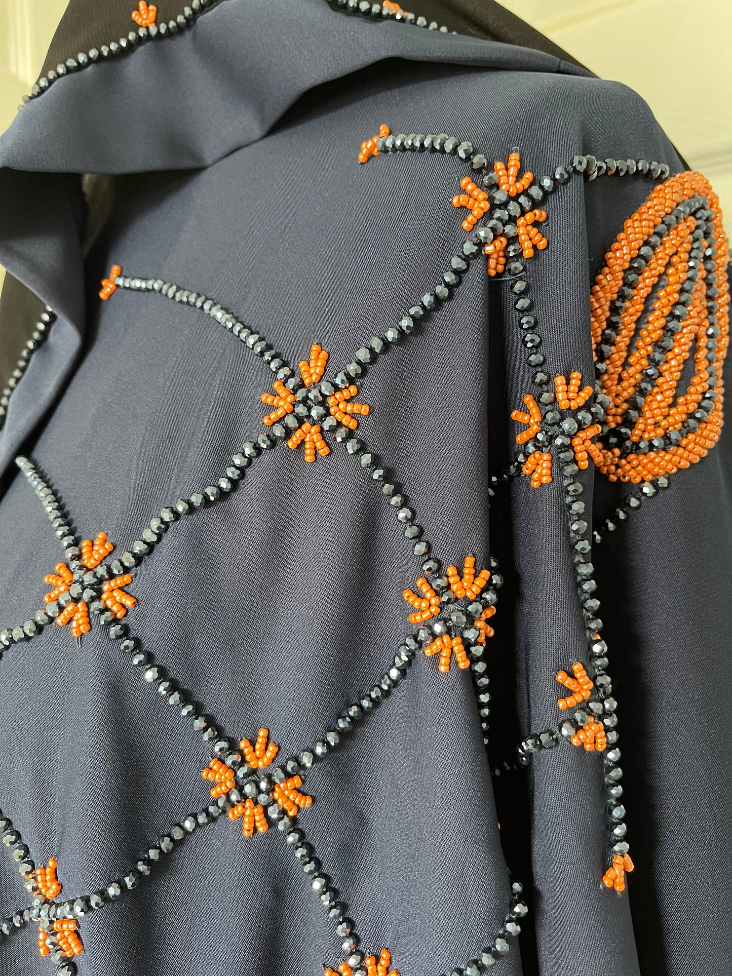 Navy bead embroidery butterfly batwing abaya