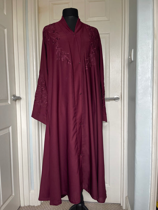 Maroon embroidered abaya kimono sleeve