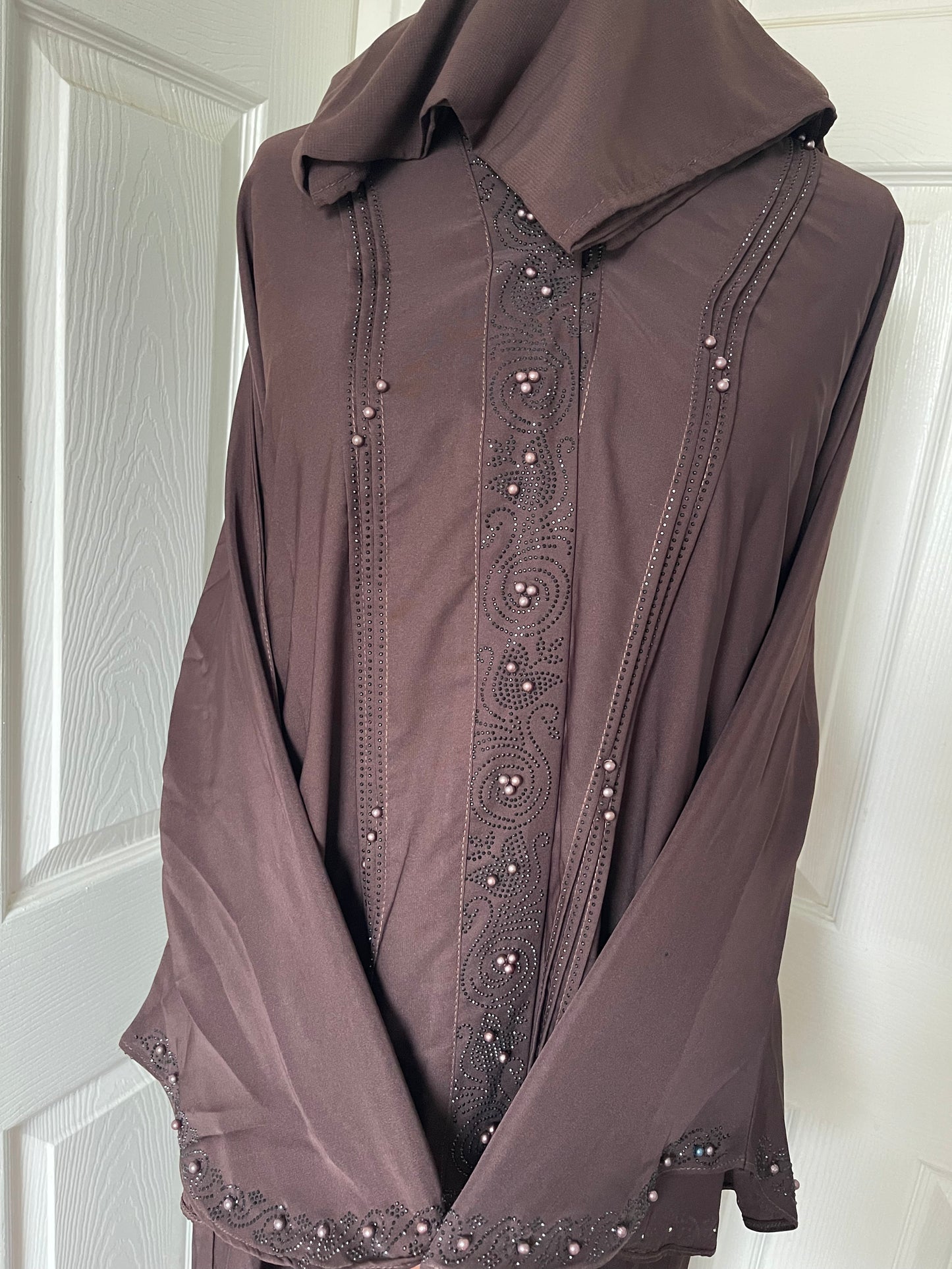 Brown diamanté pearl abaya