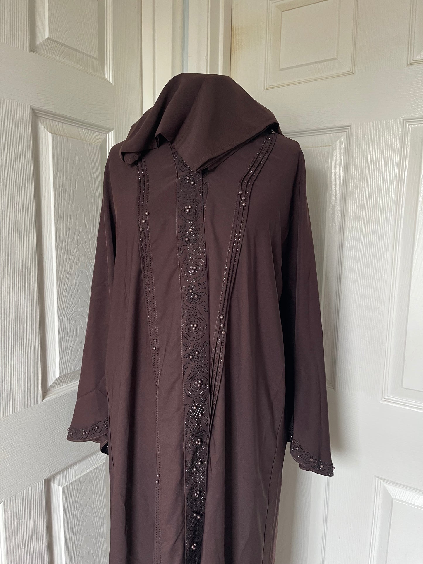 Brown diamanté pearl abaya