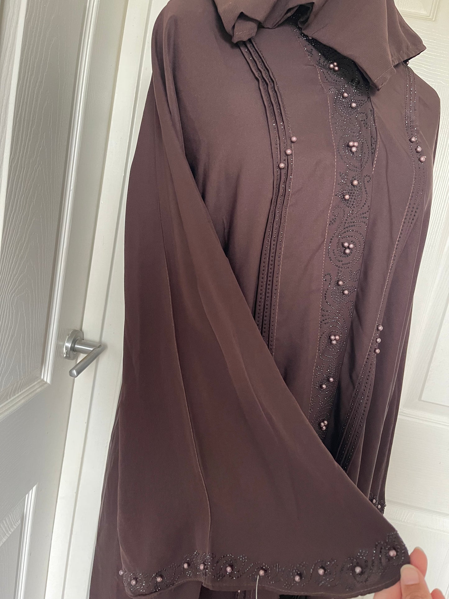 Brown diamanté pearl abaya