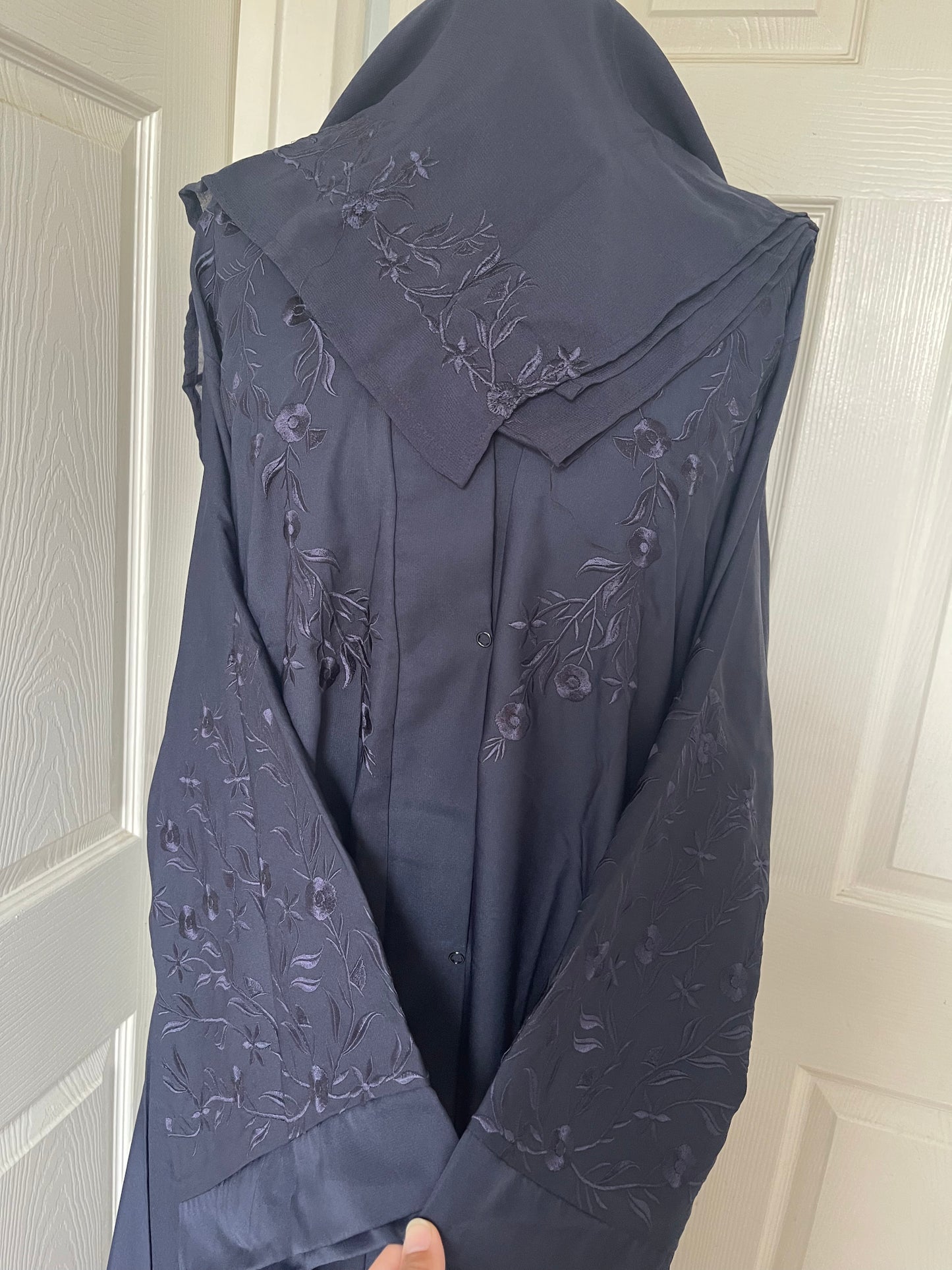 Navy blue embroidered kimono sleeve abaya