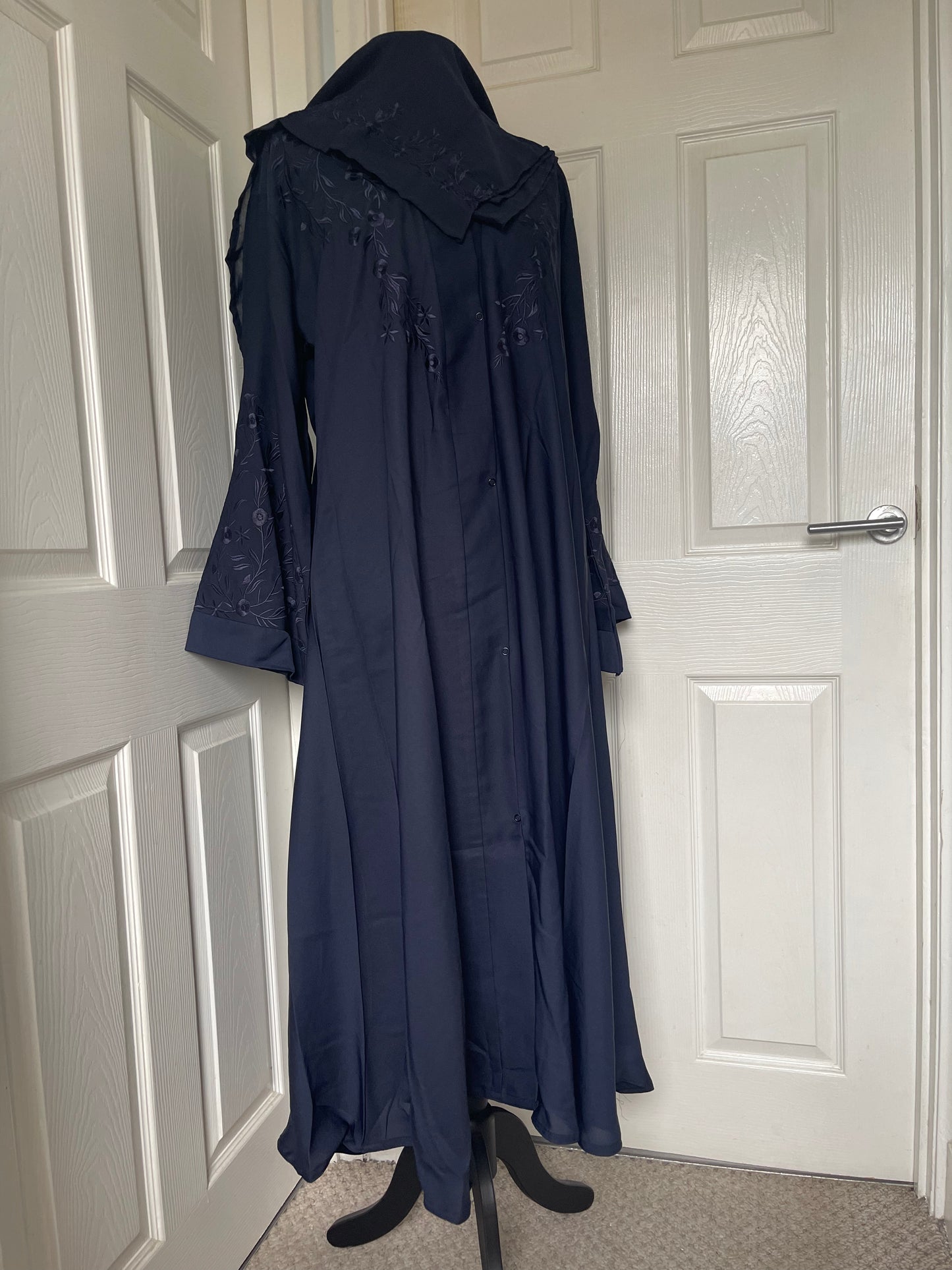 Navy blue embroidered kimono sleeve abaya