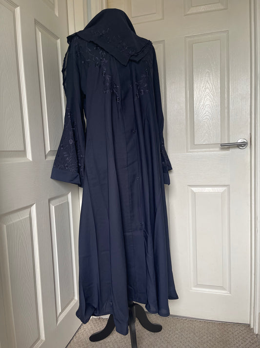 Navy blue embroidered kimono sleeve abaya