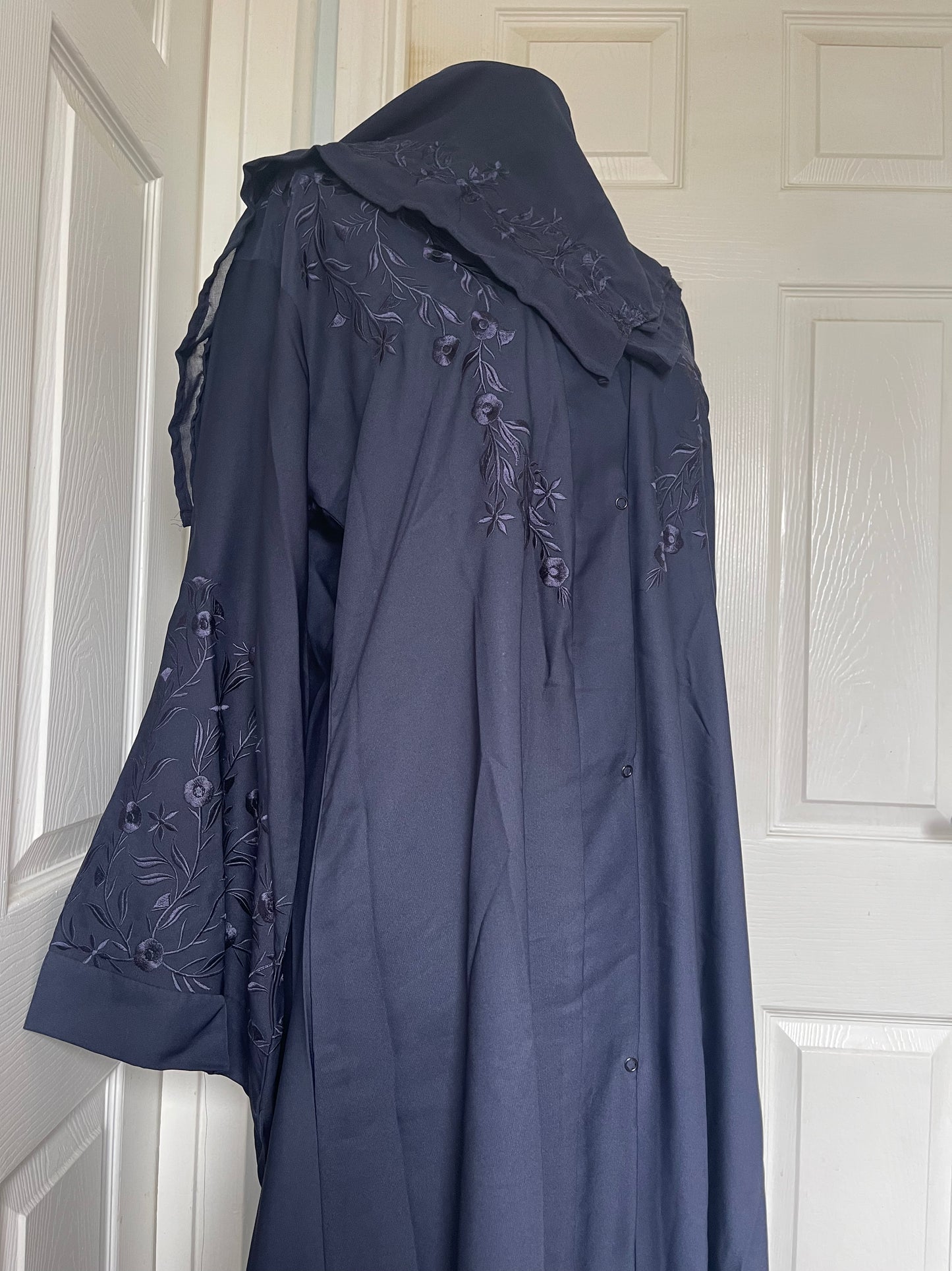 Navy blue embroidered kimono sleeve abaya