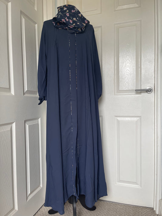 Navy Blue Floral piping Frock style abaya