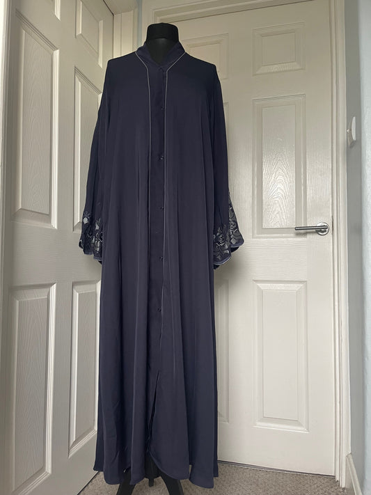 Navy blue abaya with grey embroidery