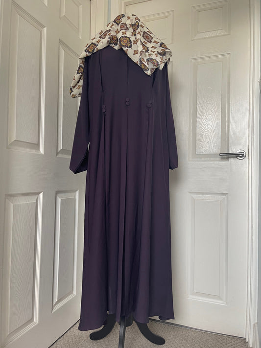 Purple aubergine buttoned abaya with hijab
