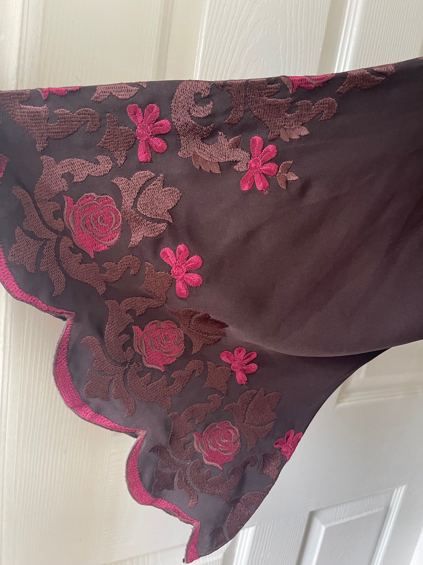 Chocolate brown and maroon embroidered abaya