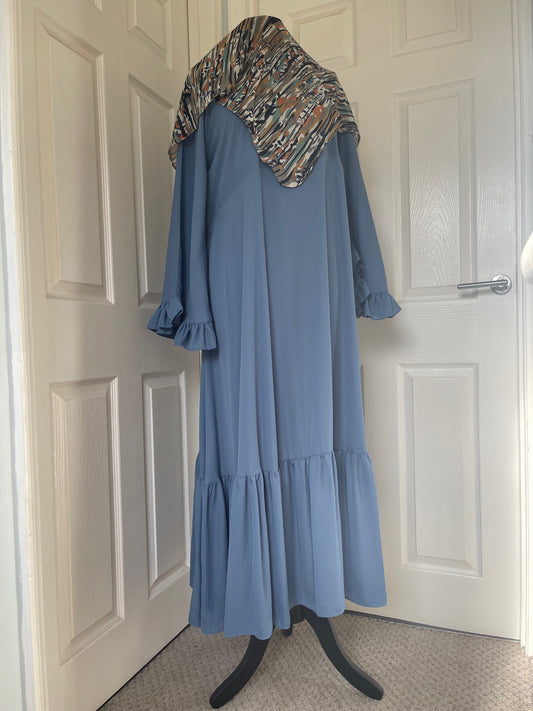 Blue frill abaya with retro hijab