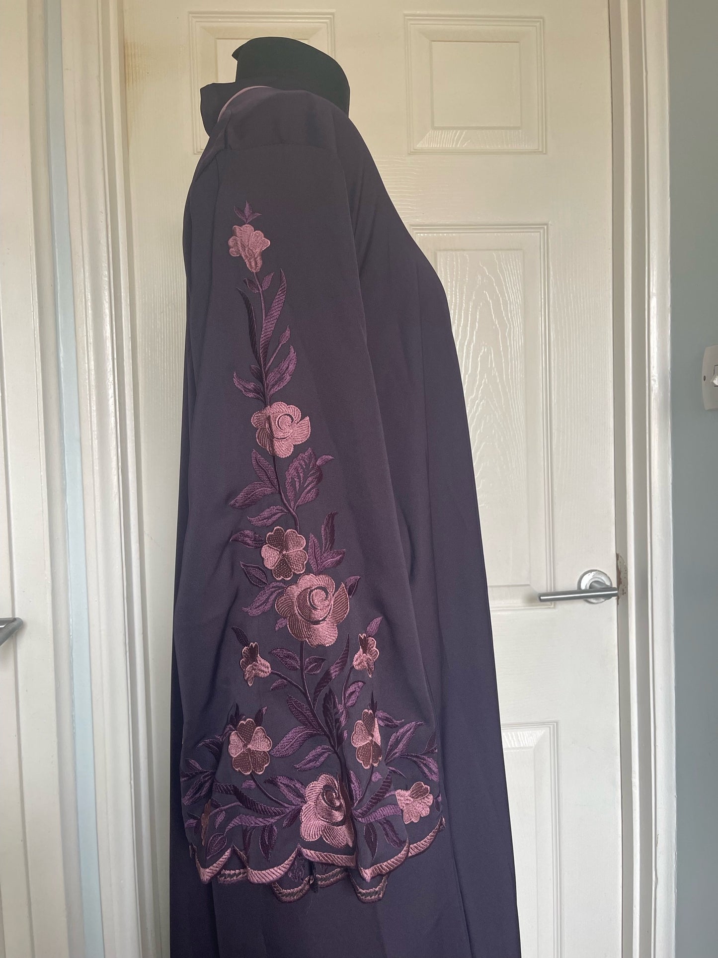 Purple embroidered sleeve abaya